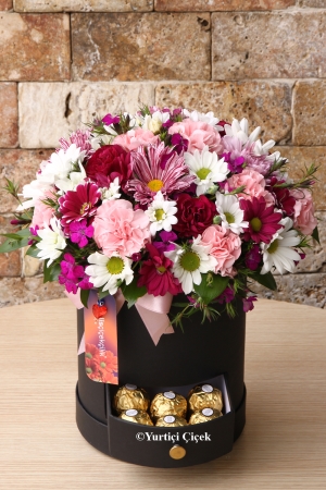 Seasonal Flowers in a Box and Chocolate